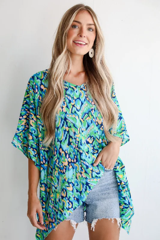 FINAL SALE - Magnificent Poise Blue Oversized Blouse Elegant Peplum Blouse