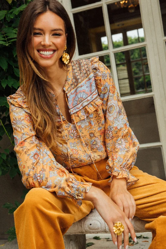 Marigold Border Print Blouse Modern Work Blouse