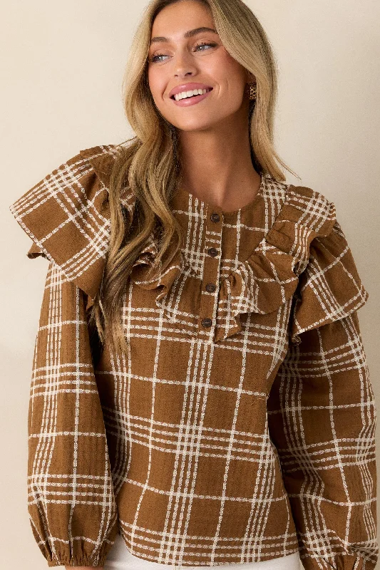 Mellow Moments 100% Cotton Mocha Flutter Sleeve Blouse Feminine Pastel Blouse