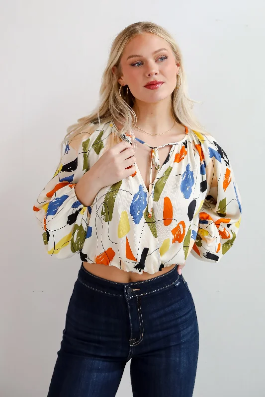 Mesmerizing Energy Cream Surplice Blouse Elegant Embroidery Blouse
