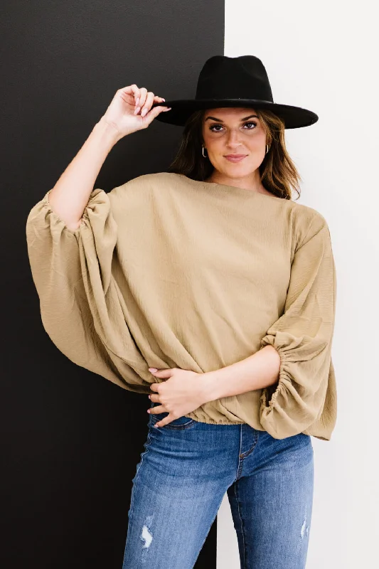 ODDI Blow Me Away Full Size Run Balloon Sleeve Blouse Soft Satin Blouse