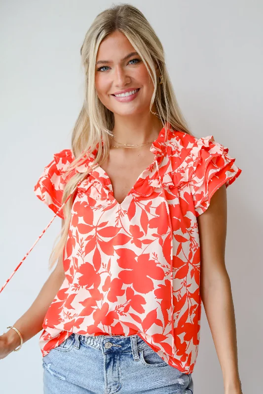 FINAL SALE - Poised Moment Orange Floral Blouse Short Sleeve Blouse