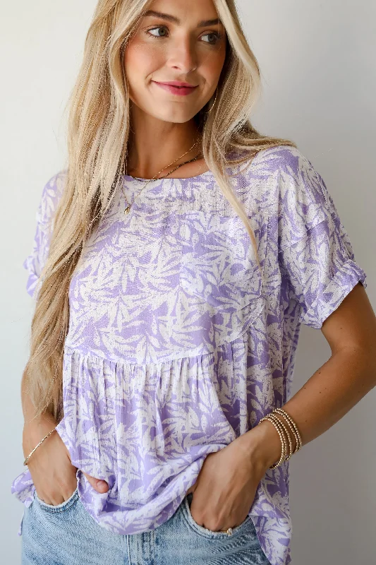 FINAL SALE - Positively Adorable Lavender Tropical Print Blouse Semi-Sheer Blouse