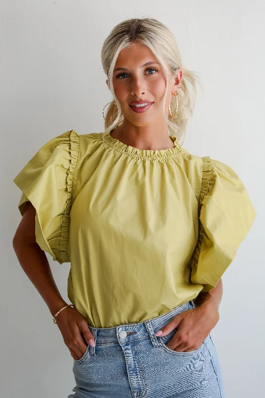 FINAL SALE - Precious Trend Chartreuse Ruffle Blouse Flowy Bohemian Blouse