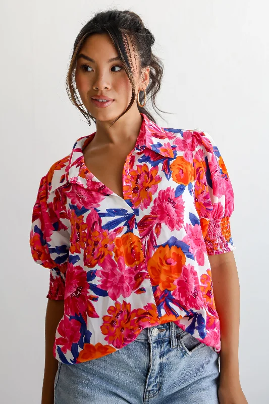 FINAL SALE - Profound Poise Pink Floral Blouse Classic Striped Blouse