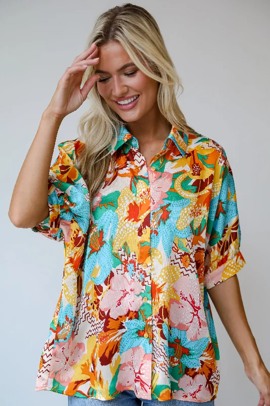 FINAL SALE - Radiantly Adorable Ivory Floral Blouse Sleeveless Summer Blouse