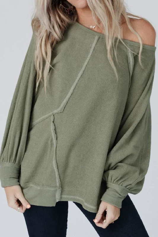 Seam-Detail Long Sleeve Blouse Casual Stripe Blouse