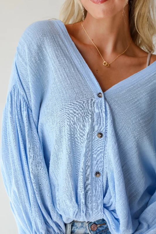 FINAL SALE - Sleek Dedication Light Blue Linen Blouse Peter Pan Blouse