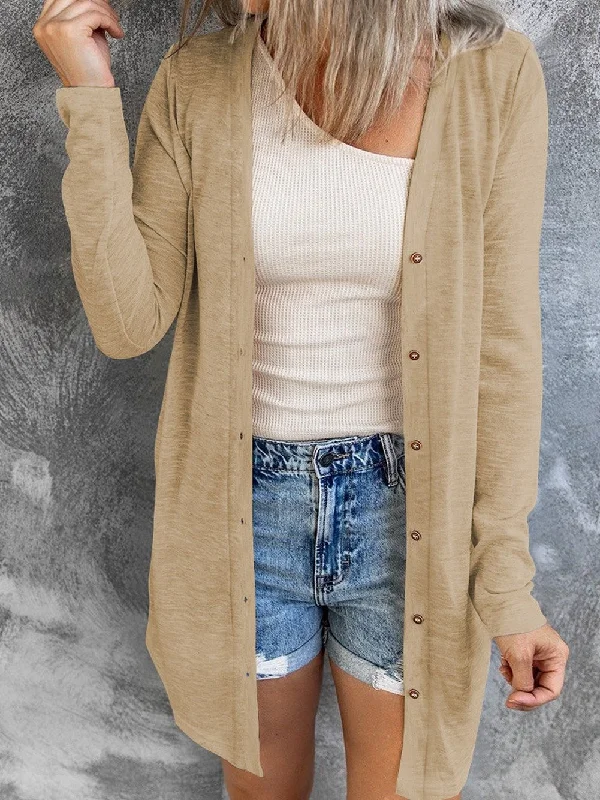 Versatile Solid Long Sleeve Women's Blouse with Button Front Loose Fit Blouse