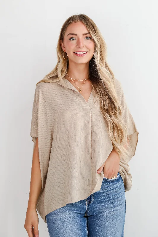 Sophisticated Intention Taupe Oversized Blouse Modern Oversized Blouse