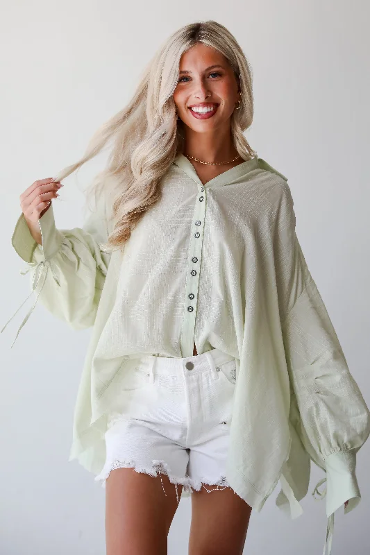 FINAL SALE - Stunning Demeanor Light Green Oversized Blouse Casual Relaxed Fit Blouse FINAL SALE - Stunning Demeanor Light Green Oversized Blouse Casual Relaxed Fit Blouse