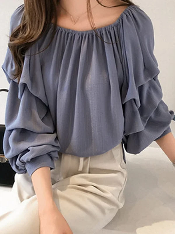 Stylish Comfortable Off Shoulder Long Sleeve Blouse Double Button Blouse
