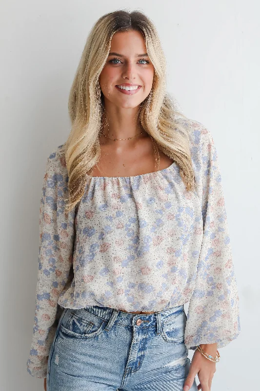Stylish Grace Cream Floral Blouse Side Tie Blouse