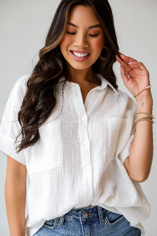FINAL SALE - Sun-Drenched Sweetie Ivory Linen Blouse Airy Cotton Blouse