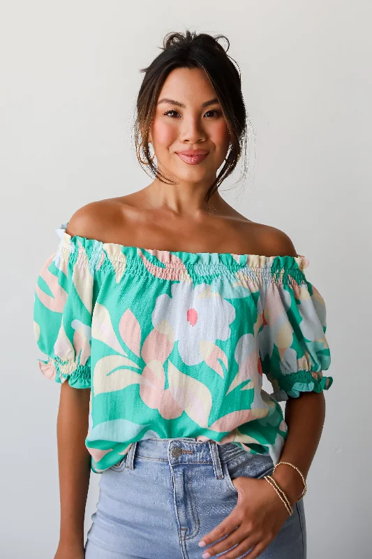 FINAL SALE - Sunshine Seeking Green Floral Blouse Delicate Pleat Blouse