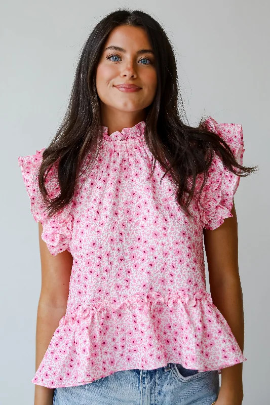 FINAL SALE - Sweetest Choice Pink Floral Blouse Double Button Blouse