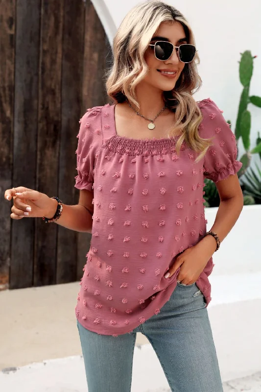 Swiss Dot Puff Sleeve Square Neck Blouse Airy Cotton Blouse