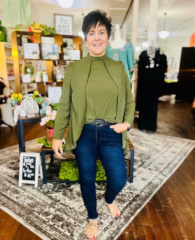 "Tena" Mock Neck High Low Blouse Oversized Silk Blouse