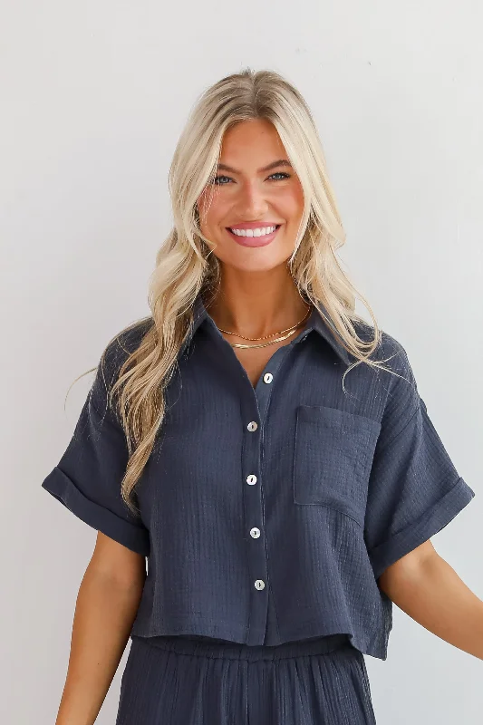 Too Perfect Charcoal Linen Blouse Backless Summer Blouse