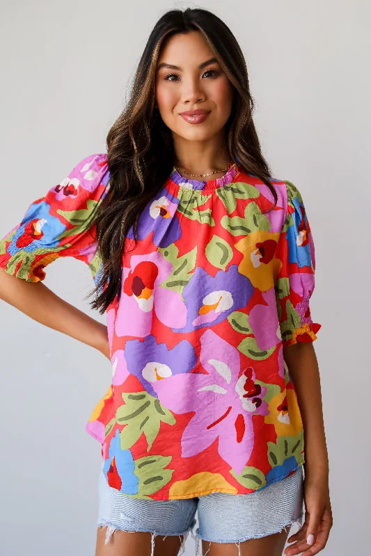 FINAL SALE - Truly Inspiring Pink Floral Blouse Lightweight Floral Blouse