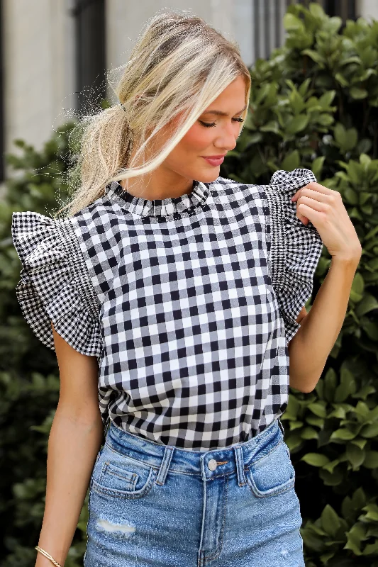 FINAL SALE - Truly Romanticized Black Gingham Blouse High Neck Blouse