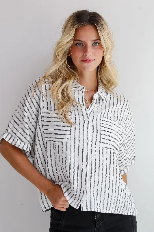 Ultra Darling White Striped Blouse Balloon Sleeve Blouse
