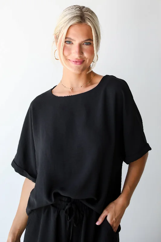 FINAL SALE - Unforgettable Beauty Black Blouse - DU DEAL Chic Square Blouse