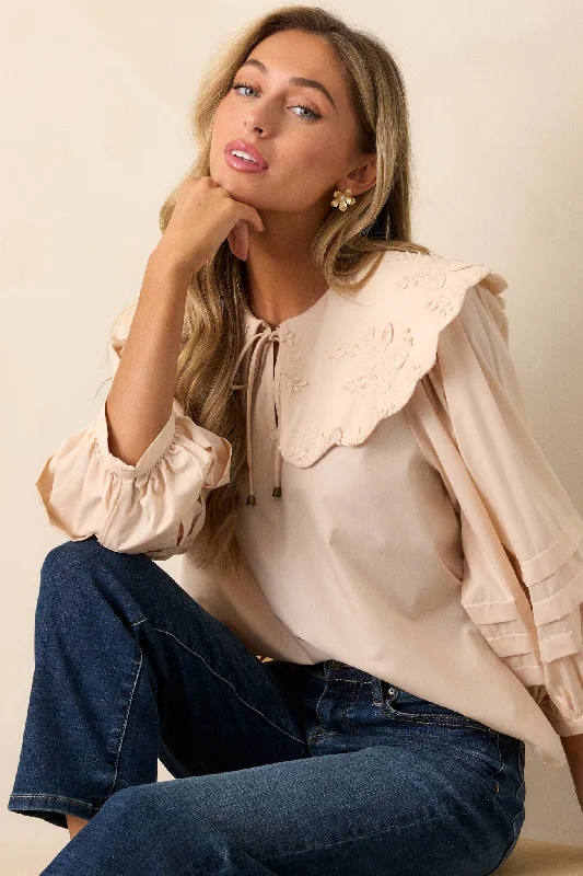 Walk With Me Ecru Floral Embroidered Blouse Chic Wrap Blouse