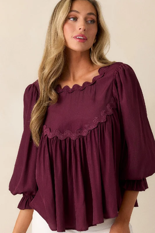 Windswept Wishes Dark Sangria Blouse Mandarin Collar Blouse