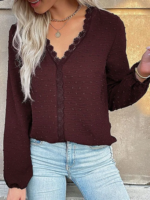 Chic Lace Panel Long Sleeve Blouse Boho Chic Blouse