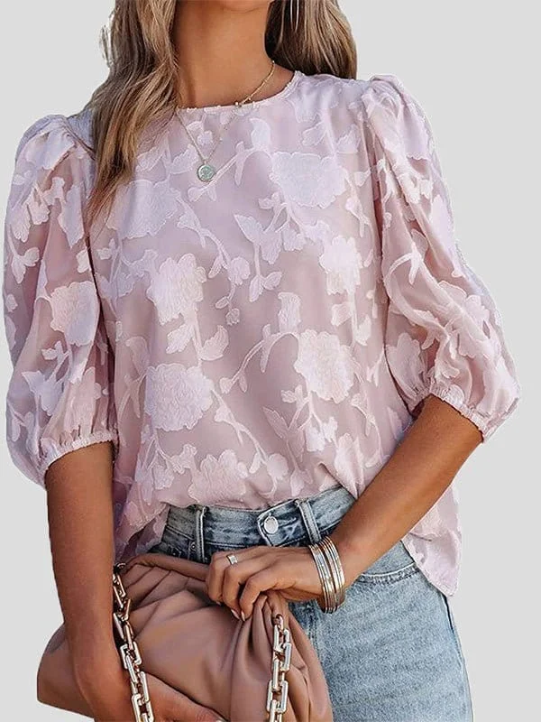 Floral Print Puff Half Sleeves Blouse Feminine Puff Blouse