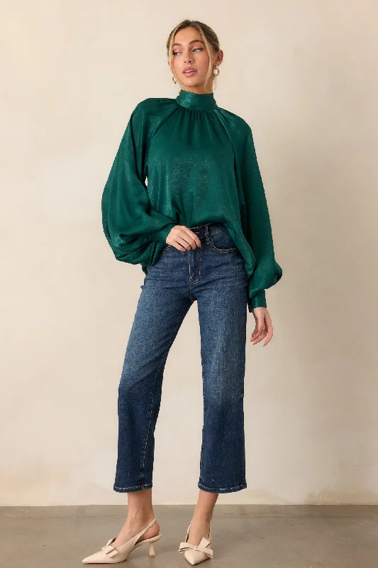 World Class Emerald Green Bow Tie Blouse Playful Puff Blouse