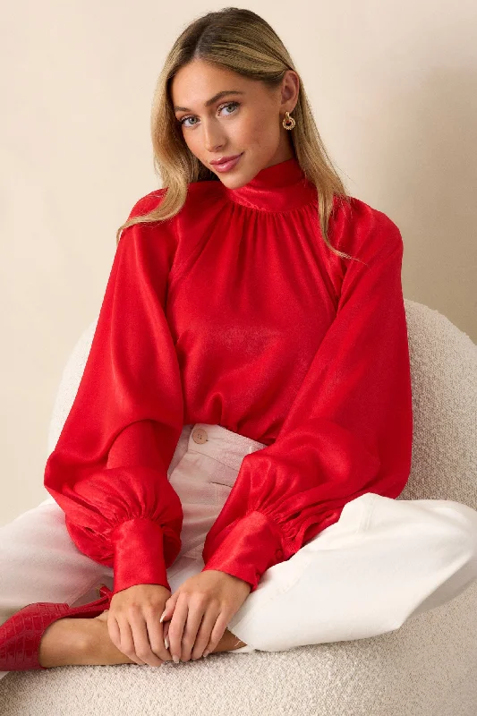 World Class Red Bow Tie Blouse Subtle Shimmer Blouse