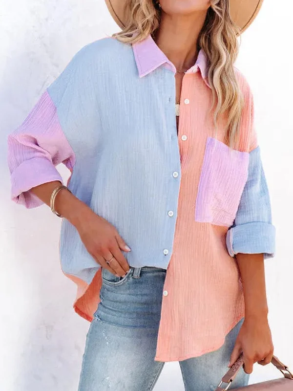 V Neck Button Long/Roll Up Sleeve Casual Collared Work Blouse Short Sleeve Blouse