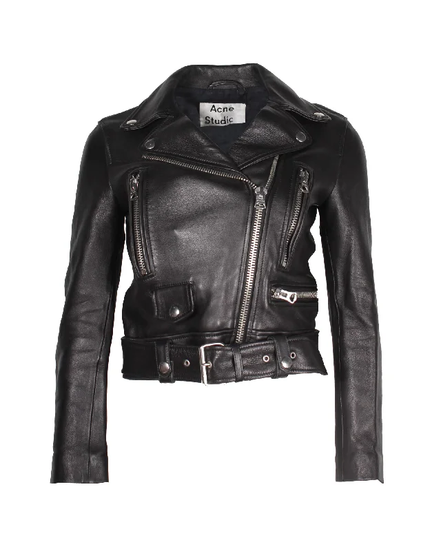 Acne Studios Mock Biker Jacket in Black Leather Chenille Fabric Brocade Fabric Lace Fabric Acne Studios Mock Biker Jacket in Black Leather Chenille Fabric Brocade Fabric Lace Fabric