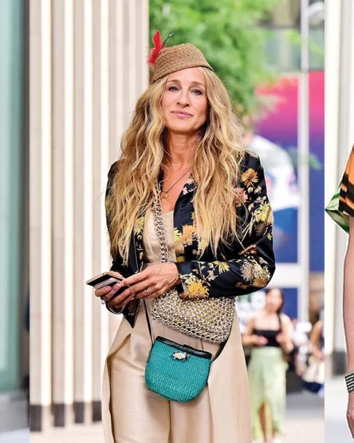 And Just Like That Carrie Bradshaw Floral Jacket Ribbed T-Shirt High Neck Heavyweight And Just Like That Carrie Bradshaw Floral Jacket Ribbed T-Shirt High Neck Heavyweight