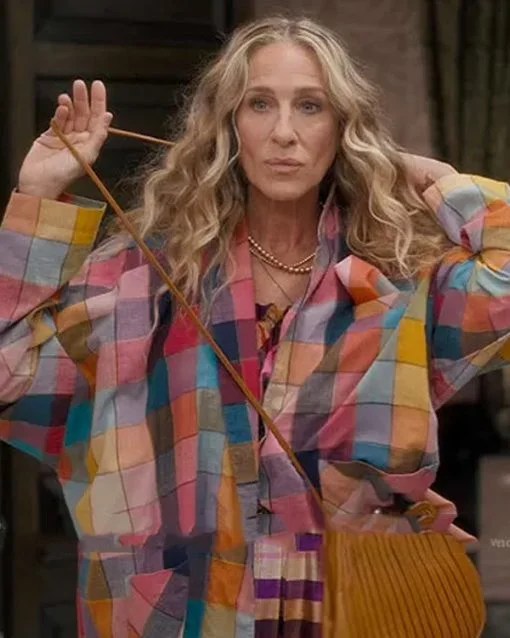 And Just Like That Sarah Jessica Parker Rainbow Check Shirt Jacket Mesh Canvas Denim And Just Like That Sarah Jessica Parker Rainbow Check Shirt Jacket Mesh Canvas Denim
