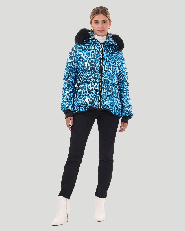 Apres-Ski Jacket with Detachable Toscana Shearling Lamb Hood Trim Print Jacquard Patchwork Apres-Ski Jacket with Detachable Toscana Shearling Lamb Hood Trim Print Jacquard Patchwork