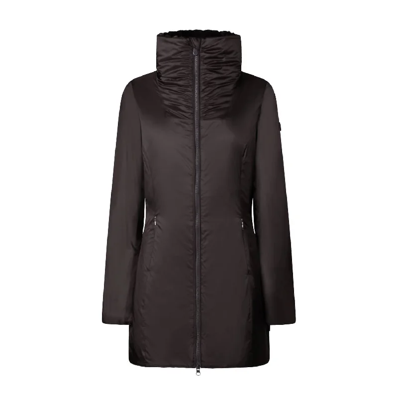 Caroly Faux Fur Collar Water Repellant Jacket In Black Brown Front Pockets Side Pockets Patch Pockets Caroly Faux Fur Collar Water Repellant Jacket In Black Brown Front Pockets Side Pockets Patch Pockets