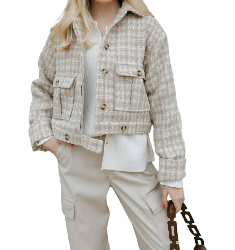 Chloe Tweed Jacket In Ecru/white Striped Floral Plaid