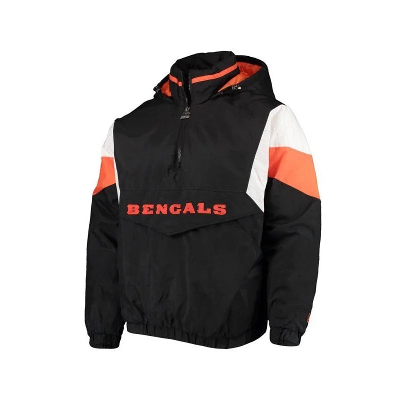 Cincinnati Bengals Starter Black Jacket For Men Asymmetrical Pockets Print
