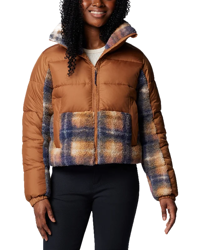 Leadbetter Point II Print Sherpa Hybrid Jacket in Camel Brown & Nocturnal Omblur Print Solid Print Embellished Leadbetter Point II Print Sherpa Hybrid Jacket in Camel Brown & Nocturnal Omblur Print Solid Print Embellished