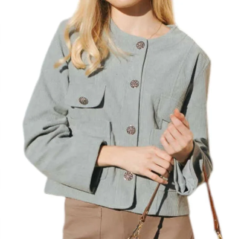 Cord Jacket In Sage Chenille Blend Fleece Blend Nylon Blend