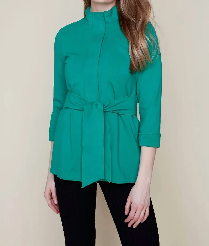 Eco-Knit Jacket In Emerald Zippered Front Buttoned Front Snap Front