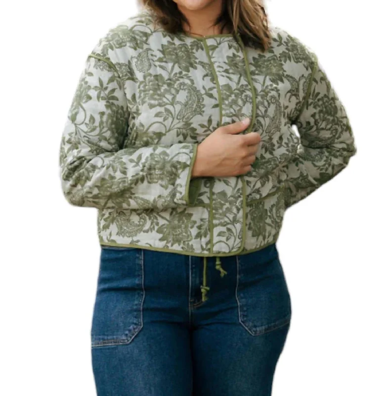 Floral Jacket In Green Iron Safe Non-Iron Wrinkle Free