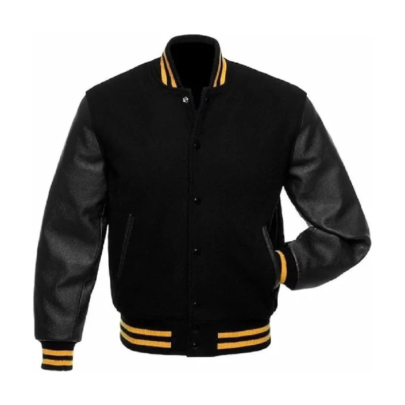 Handmade Black Bomber Baseball Varsity Jacket Thin T-Shirt Open Front Quick Dry