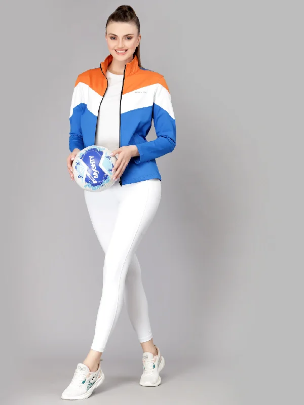 JUMP USA Women Algier Blue & Orange Colourblocked Polyester Hiking Jacket Elasticated Padded Insulated