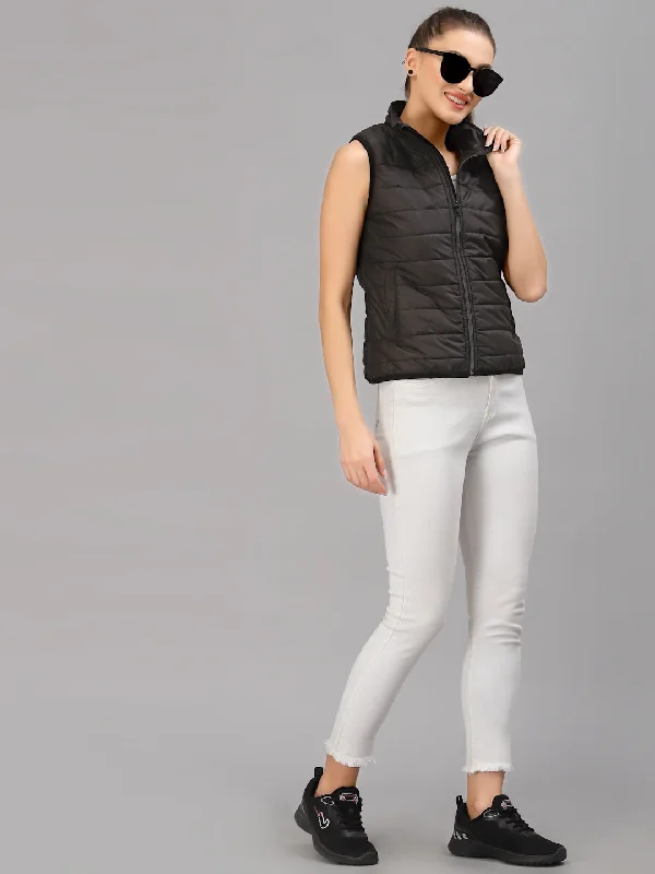 JUMP USA Women Black Solid Active Wear Jacket Beaded Sequined Faux Fur