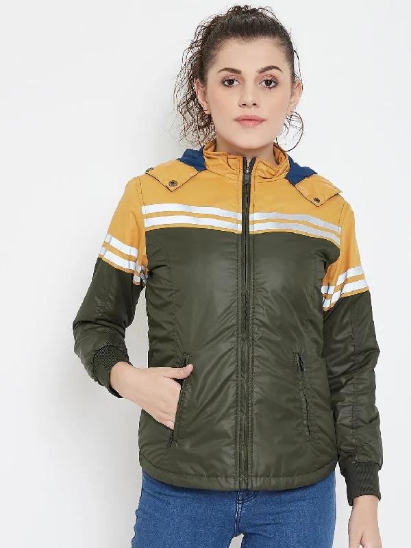 JUMP USA Women Colourblocked Hooded Quillted Jacket Spandex Blend Rayon Blend Denim Blend JUMP USA Women Colourblocked Hooded Quillted Jacket Spandex Blend Rayon Blend Denim Blend