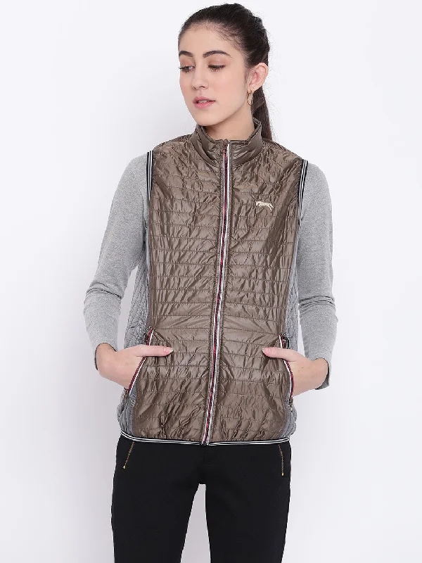 Women Copper Casual Quilted Jacket Polka Dot Checkered Tartan